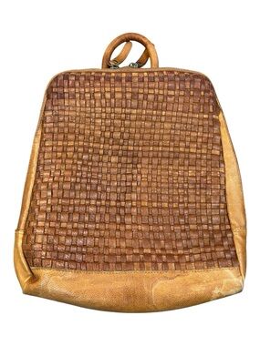 Vilenca Holland Woven Leather Backpack Cognac Brown Boho Casual Rucksack Medium